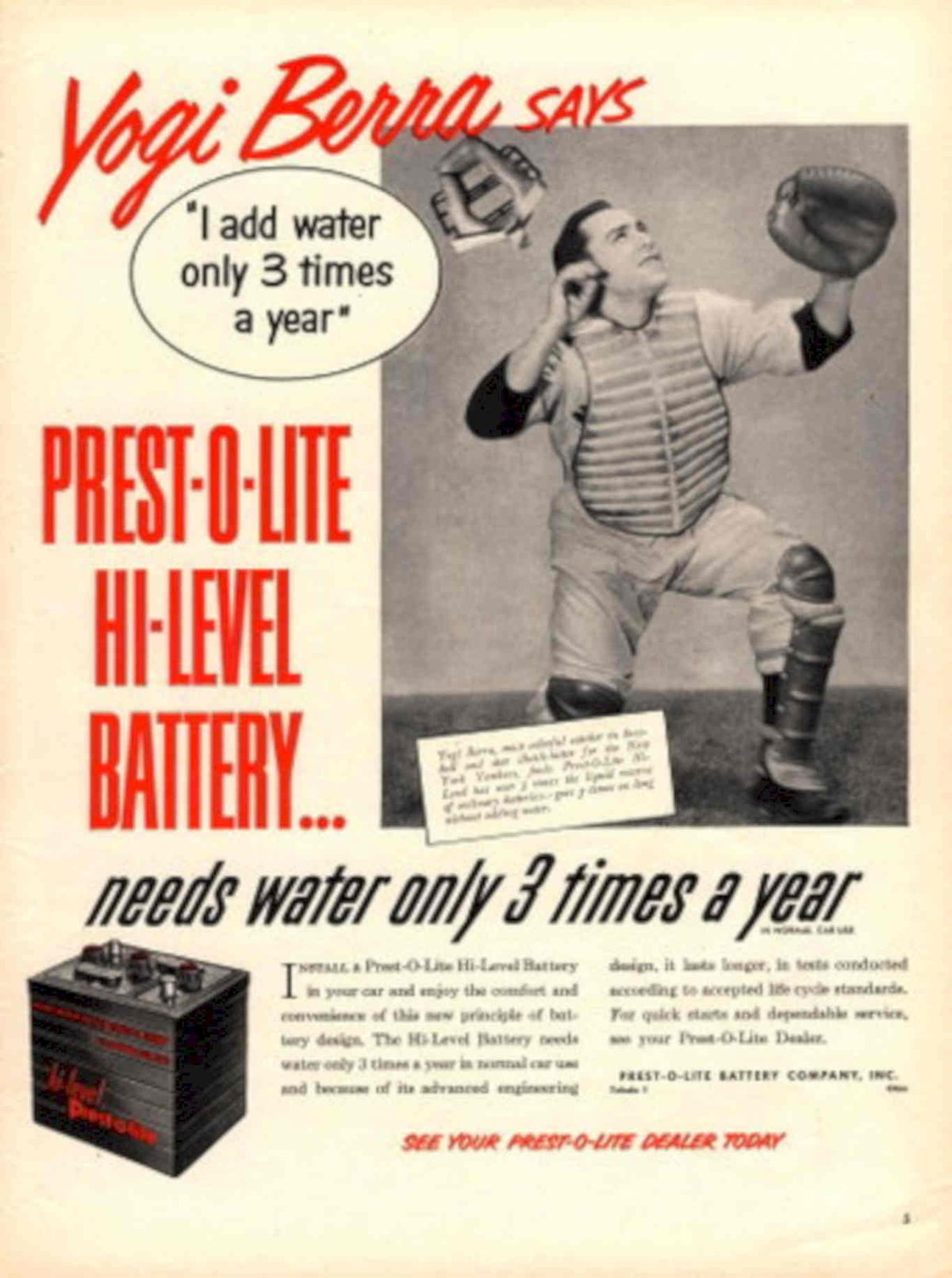 Yogi Berra Battery 1950s Vintage Retro Advert Poster