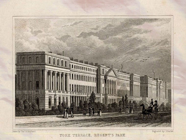 York Terrace London England Shepherd 1827 Vintage A4 Photo Print