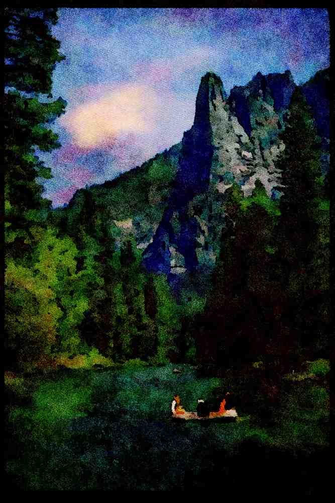 Yosemite USA 167011 Rafting On Merced River A4 Limited Edition Watercolour Print