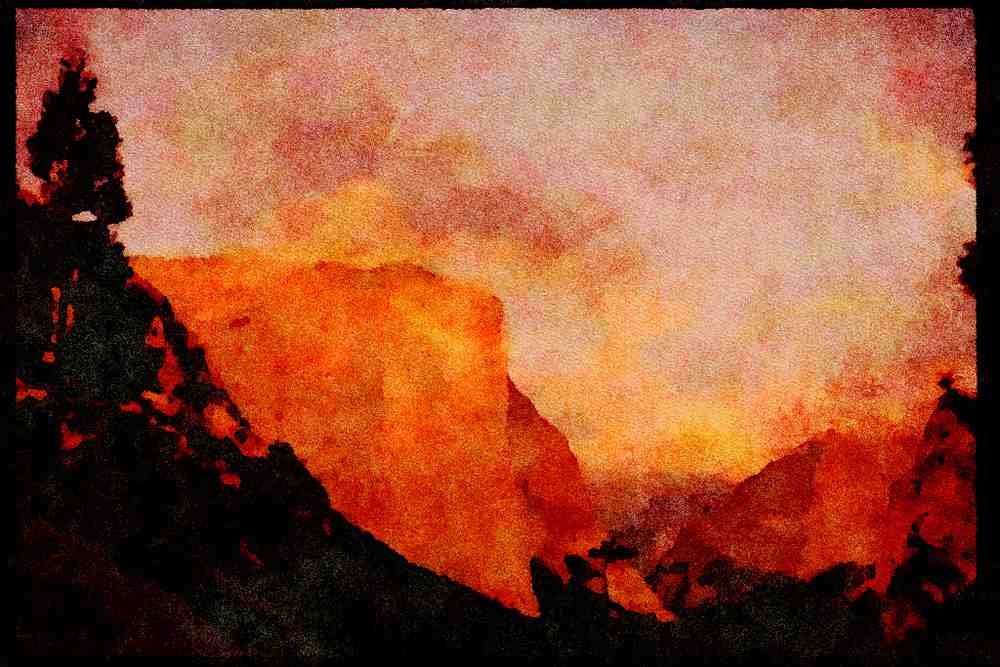 Yosemite USA 167021 Tunnel View Sunset A4 Limited Edition Watercolour Print