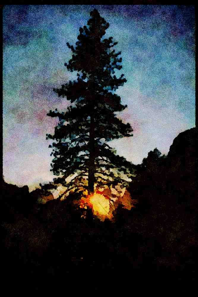 Yosemite USA 167025 Setting Sun In Valley A4 Limited Edition Watercolour Print