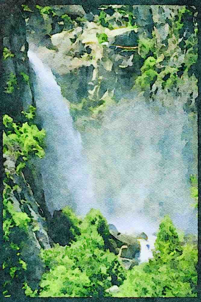 Yosemite USA 167038 Cascade Falls A4 Limited Edition Watercolour Print
