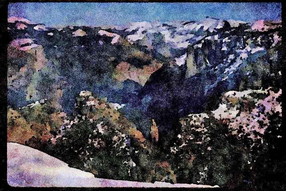 Yosemite USA 167045 View From Dewey Point In Winter A4 Limited Edition Watercolour Print