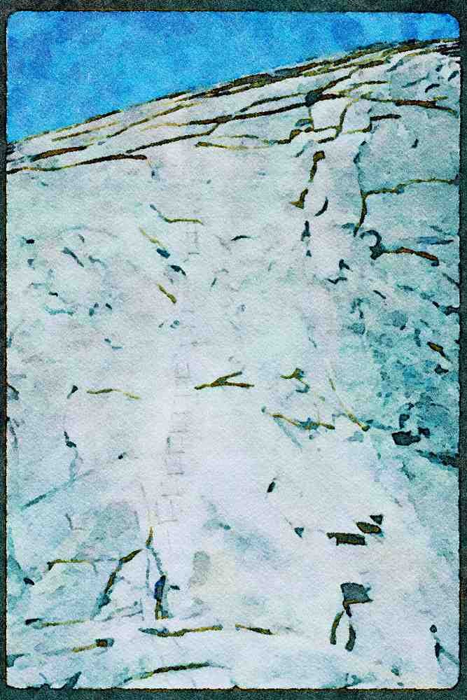 Yosemite USA 167056 Cables To The Top Of Half Dome A4 Limited Edition Watercolour Print