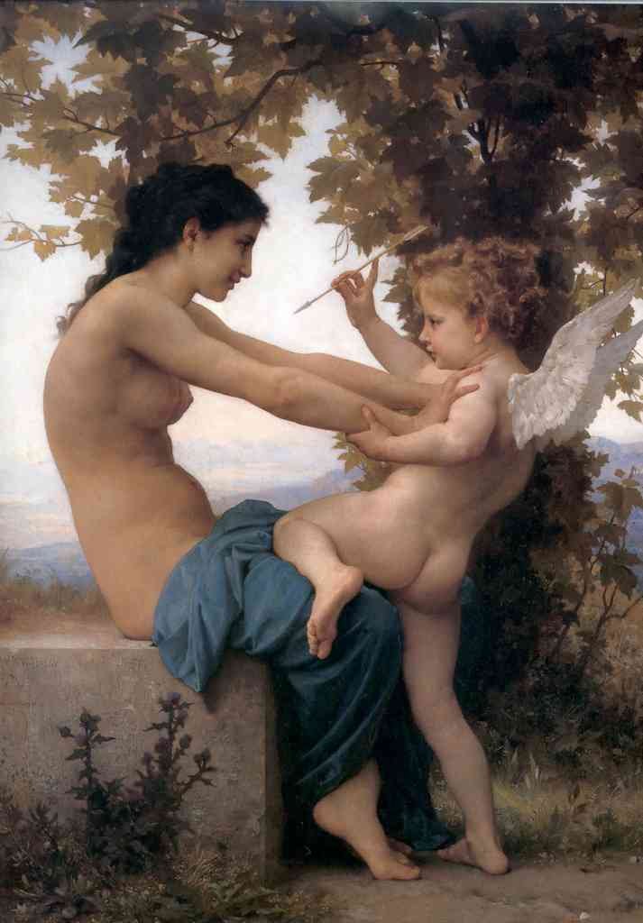 Young Girl Defending Herself Against Eros Bouguereau A4 Photo Print