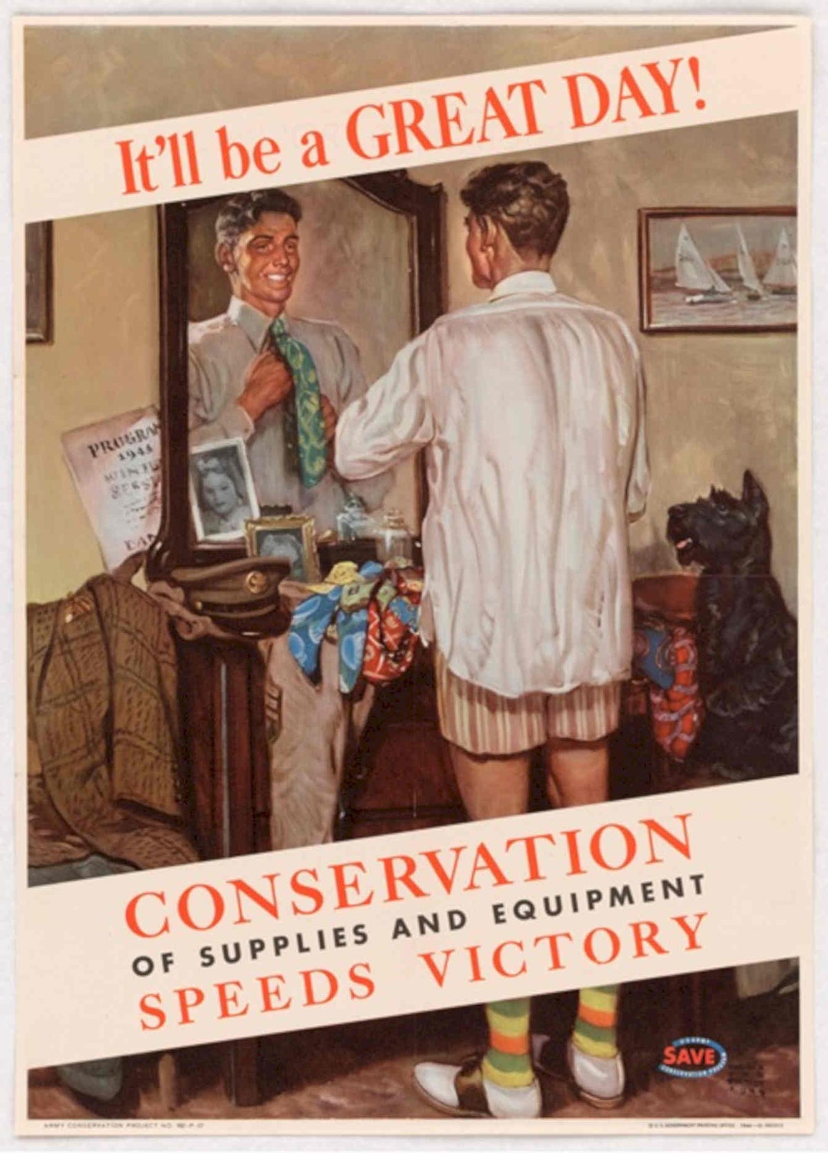 Young Man Sailboat American World War II Advert Poster
