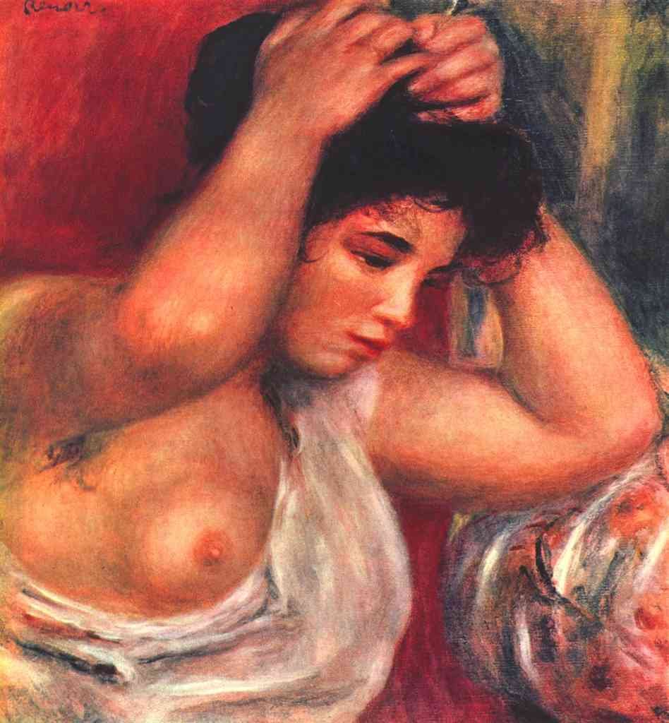 Young Woman Hairdressing Renoir A4 Photo Print