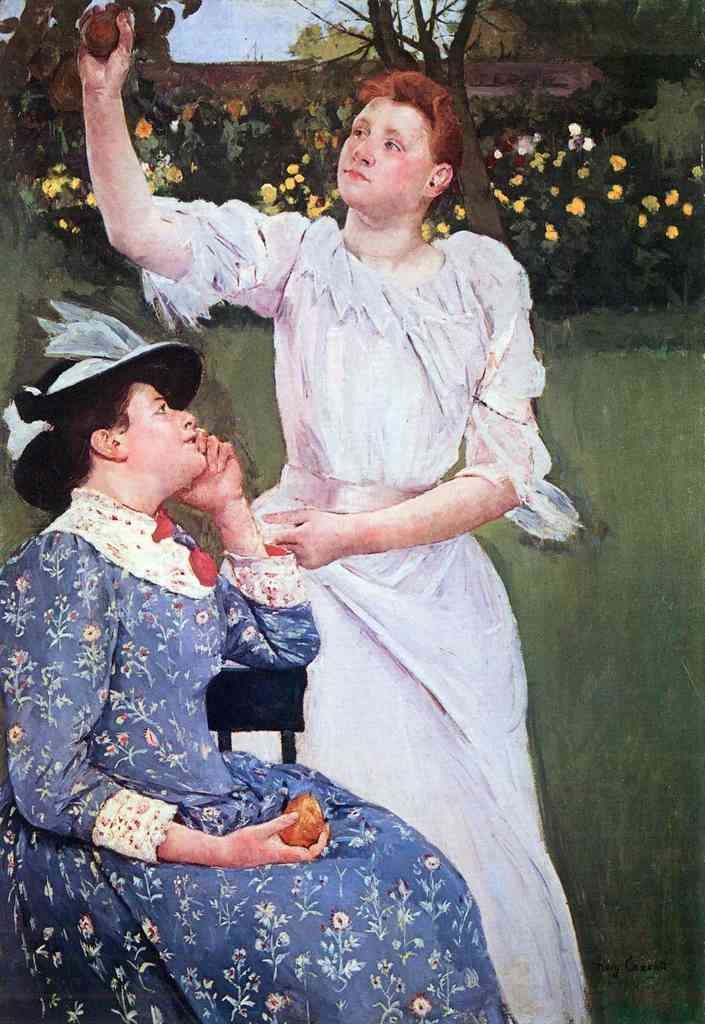 Young Woman Picking Fruit Cassatt A4 Photo Print