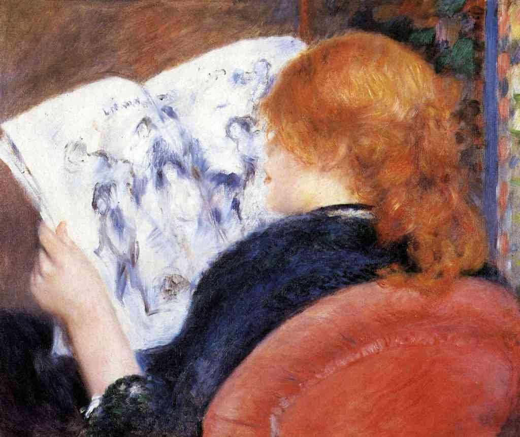 Young Woman Reads Illustrated Journal Renoir A4 Photo Print