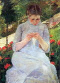 Young Woman Sewing In The Garden Cassatt A4 Photo Print