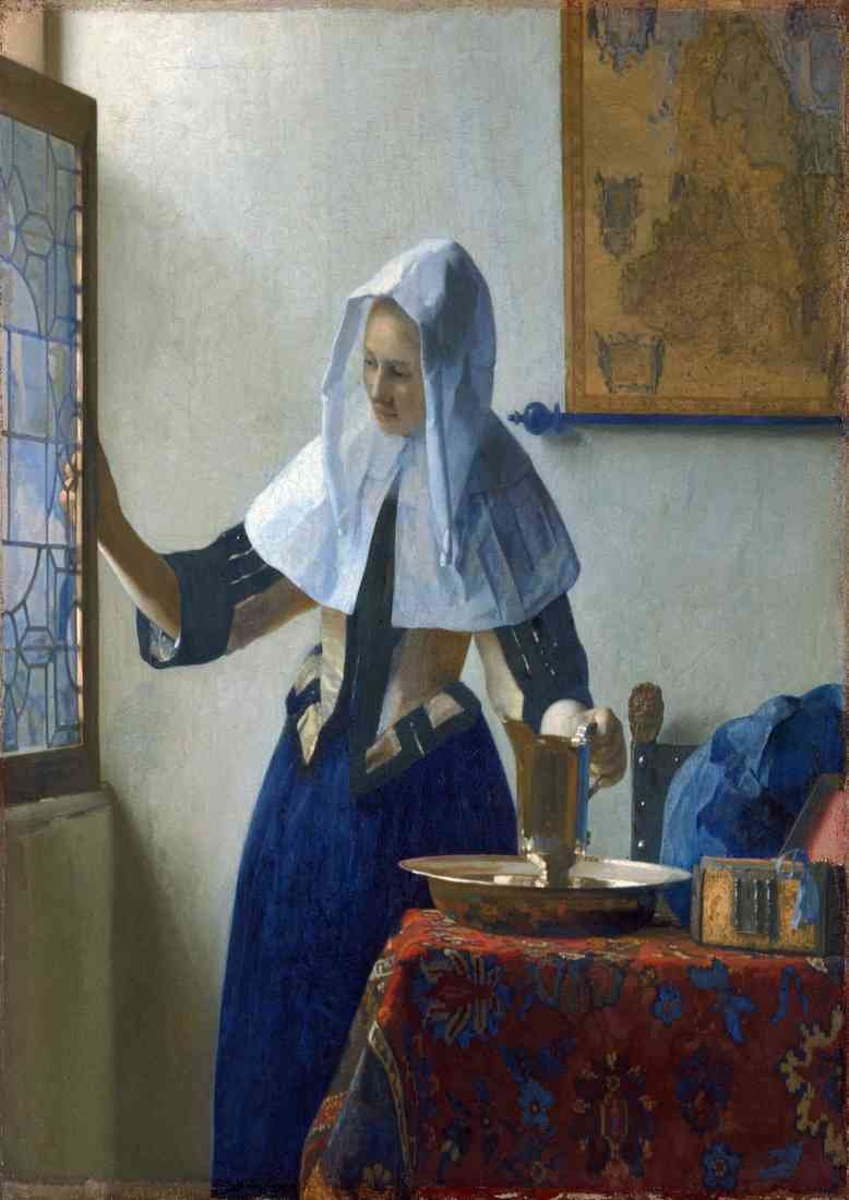 Young Woman With A Water Jug Jan Vermeer stretched A4 Photo Print