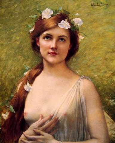 Young Woman With Morning Glories In Her Hair A4 Photo Print