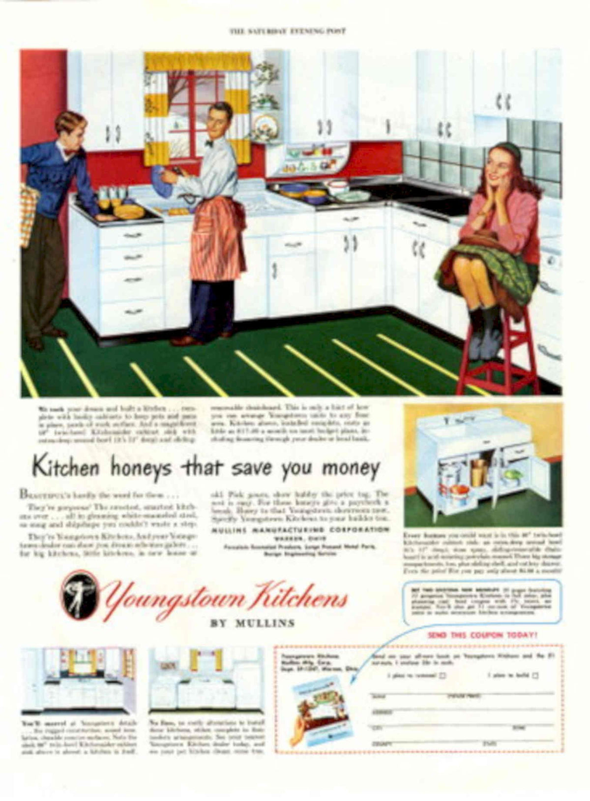 Youngstown Kitchens Family 1940s Vintage Retro Advert Poster