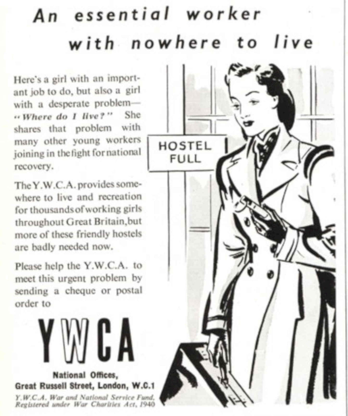 Ywca Hostel Full 1940s Vintage Retro Advert Poster