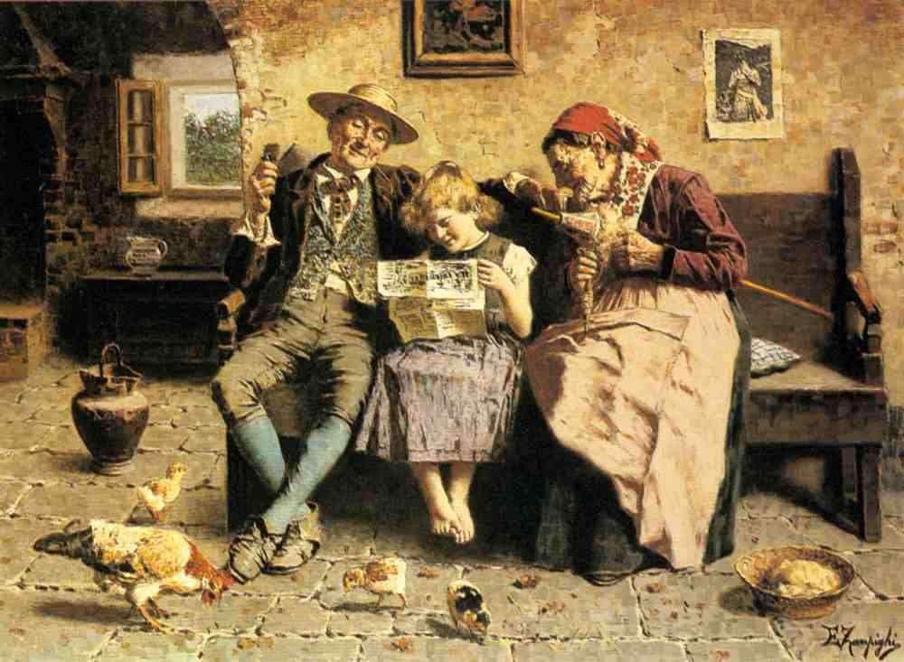 Zampighi Eugenio Reading The News A4 Photo Print