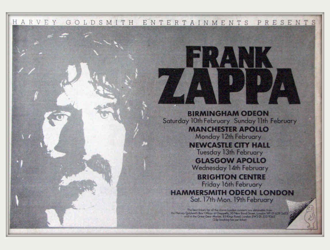 Zappa Uk Tour Vintage Retro Advert Poster A4 Photo Print