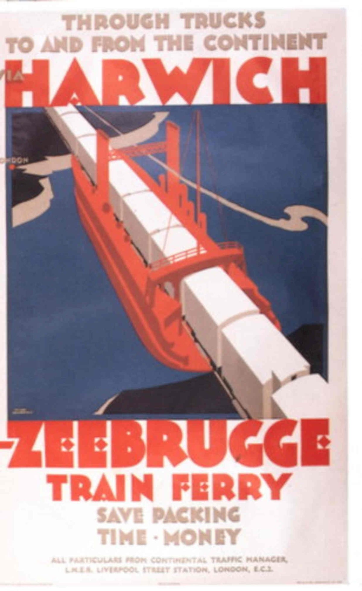 Zeebrugge Ferry Trucks 1930s Vintage Retro Advert Poster