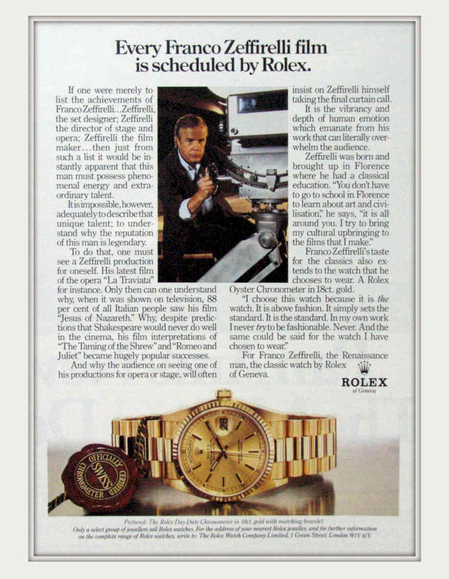 Zeffirelli Watches Rolex Vintage Retro Advert Poster A4 Photo Print