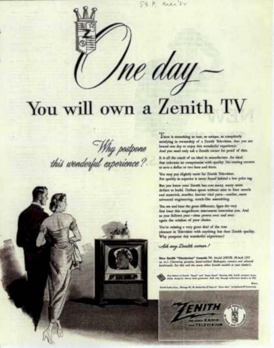 Zenith Television 1950s Vintage Retro Advert Ads A4 Photo Print