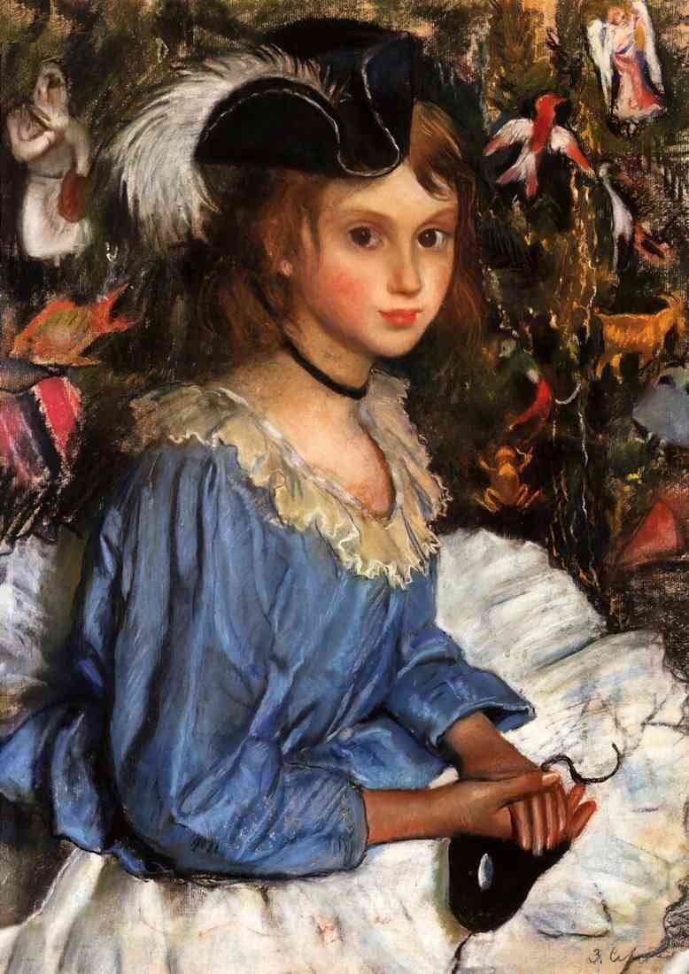 Zinaida Serebriakova katya in blue dress by christmas tree 1922 2 A4 Photo Print