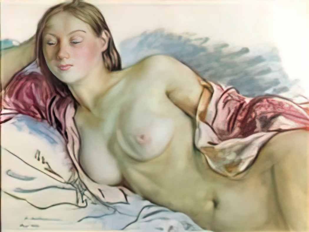 Zinaida Serebriakova reclining nude with cherry mantle 1934 Art A4 Photo Print