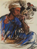 Zinaida Serebriakova thoughtful men in blue marrakesh 1932 Art A4 Photo Print