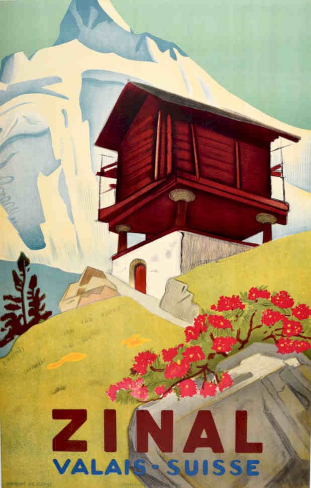 Zinal Valais Chalet Vintage Retro Advert Poster A4 Photo Print