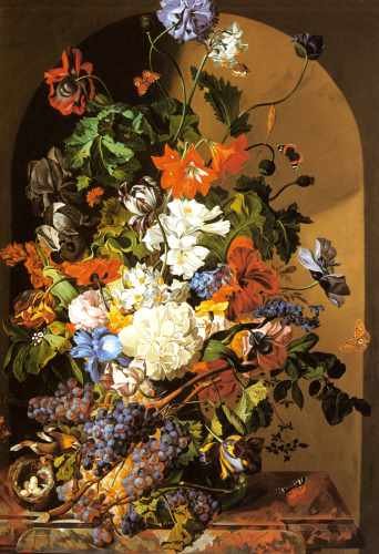 Zinnogger Leopold A Still Life With Flowers And Grapes A4 Photo Print