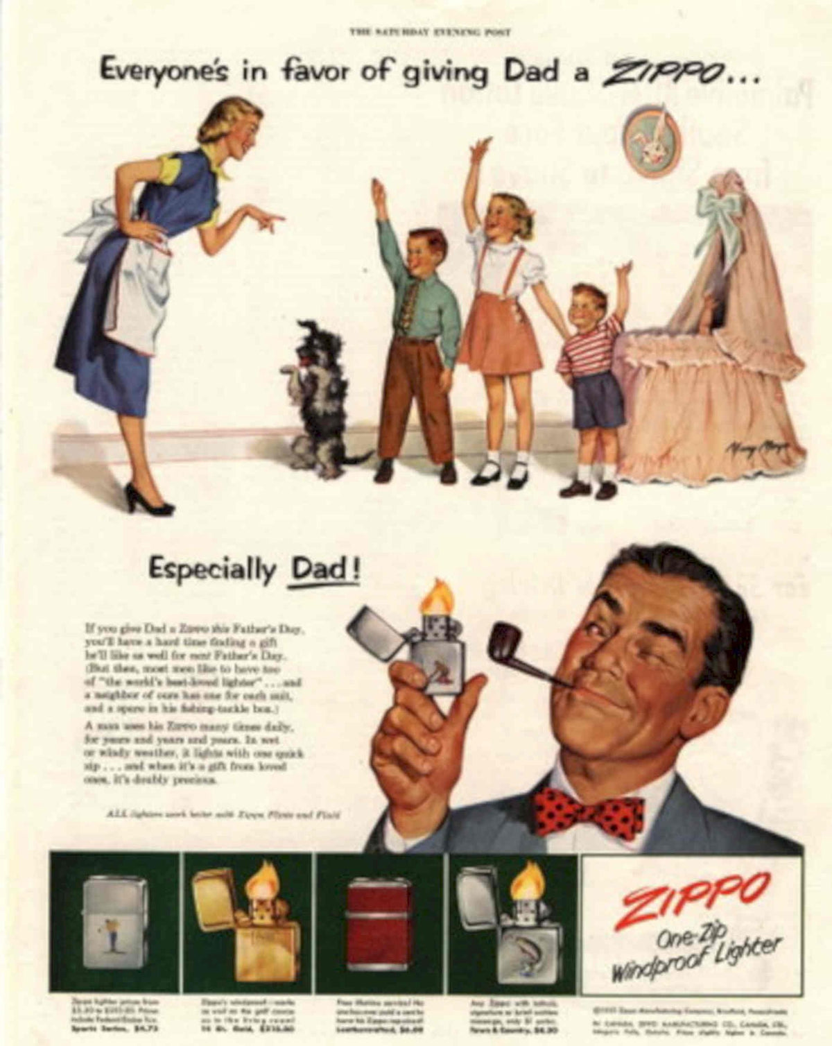 Zippo Lighter Family 1 1950s Vintage Retro Advert Poster