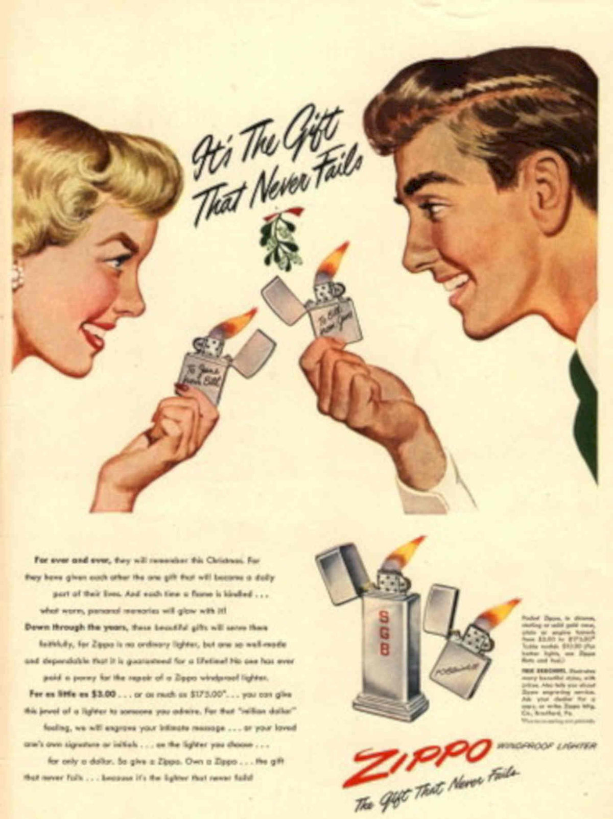 Zippo Lighter Gift 1940s Vintage Retro Advert Poster