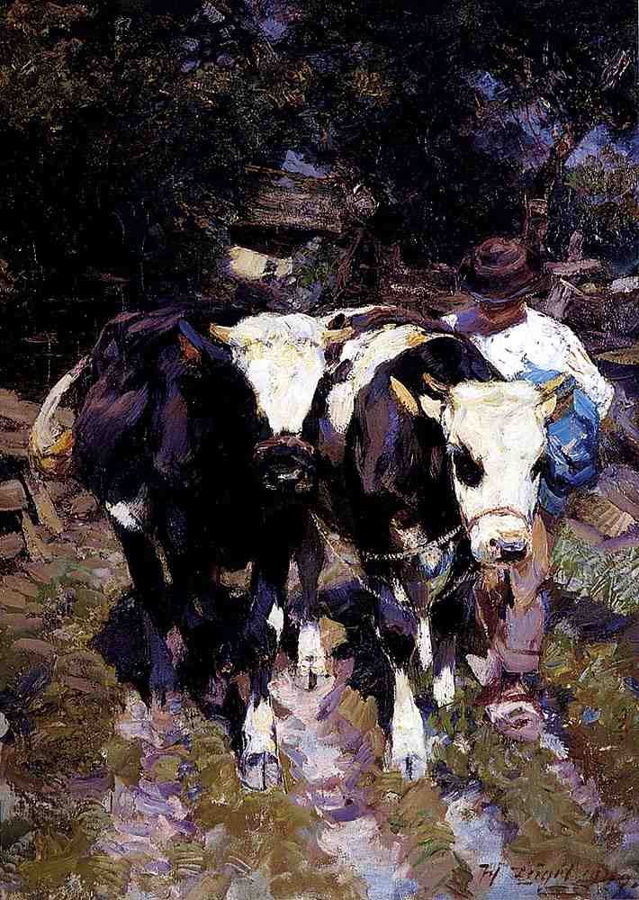 Zugel Heinrich Von Two Harnessed Calves A4 Photo Print