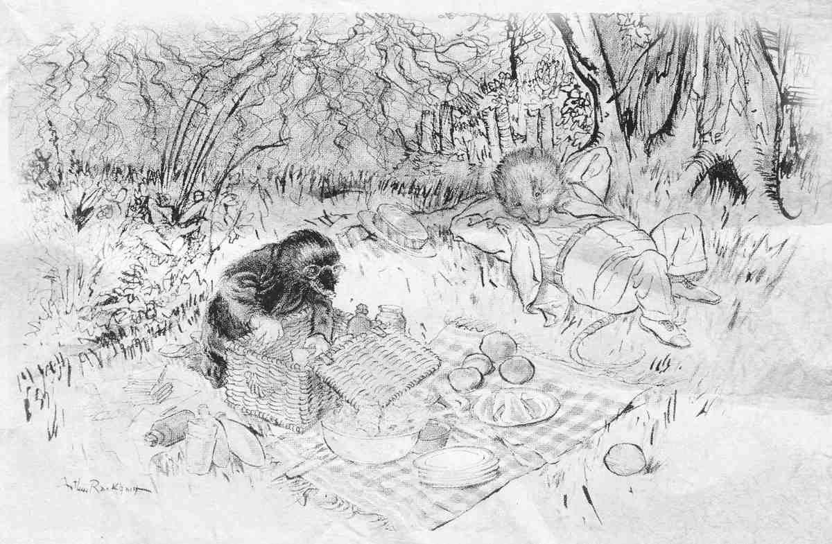 a SKETCH Wind in the Willows Arthur Rackham The Mole begged as a favour to be allowed to unpack it all by himself A4 Photo Print