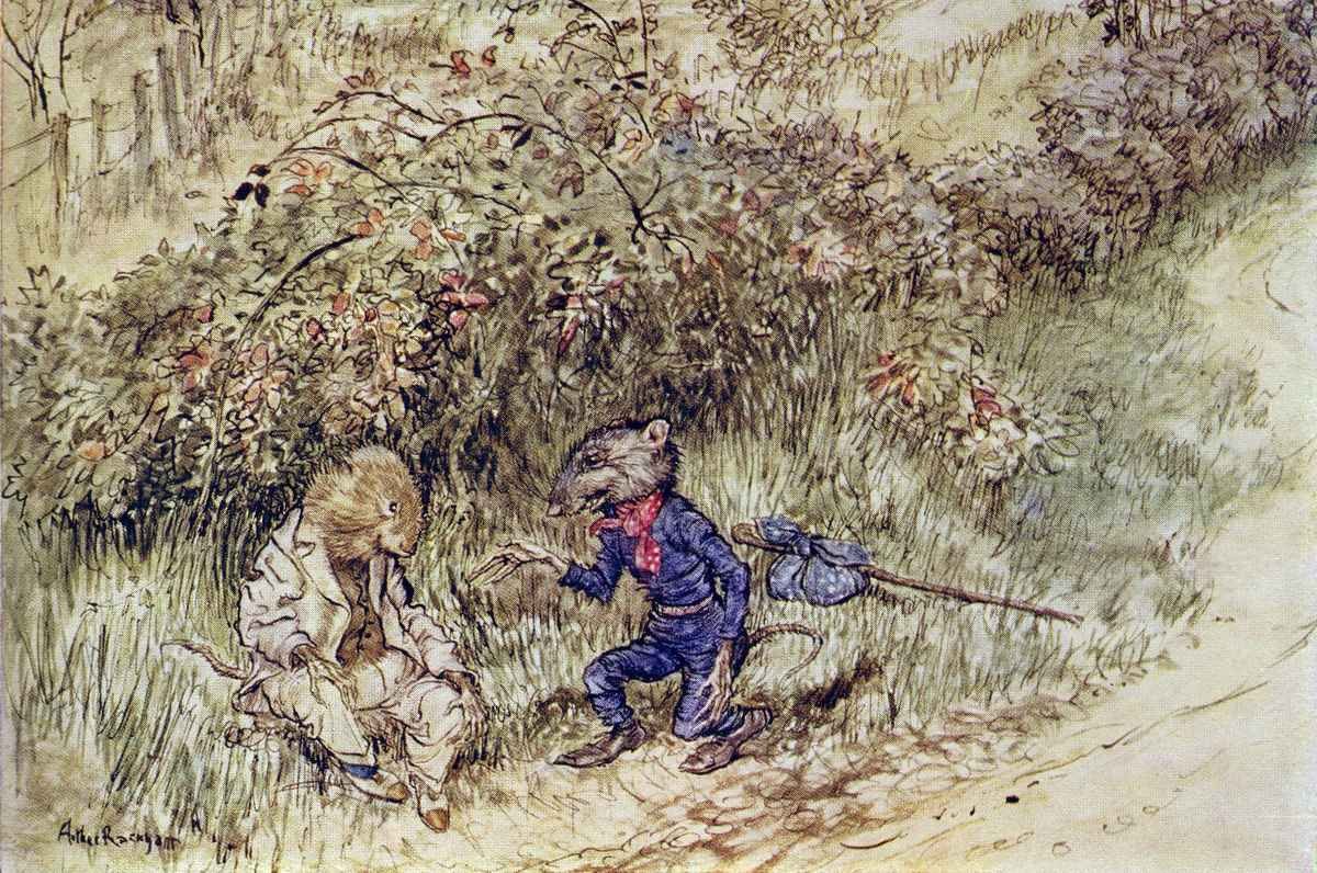 a Wind in the Willows Arthur Rackham The wayfarer, as he reached him, saluted with a gesture of courtesy that had something foreign about it A4 Photo Print