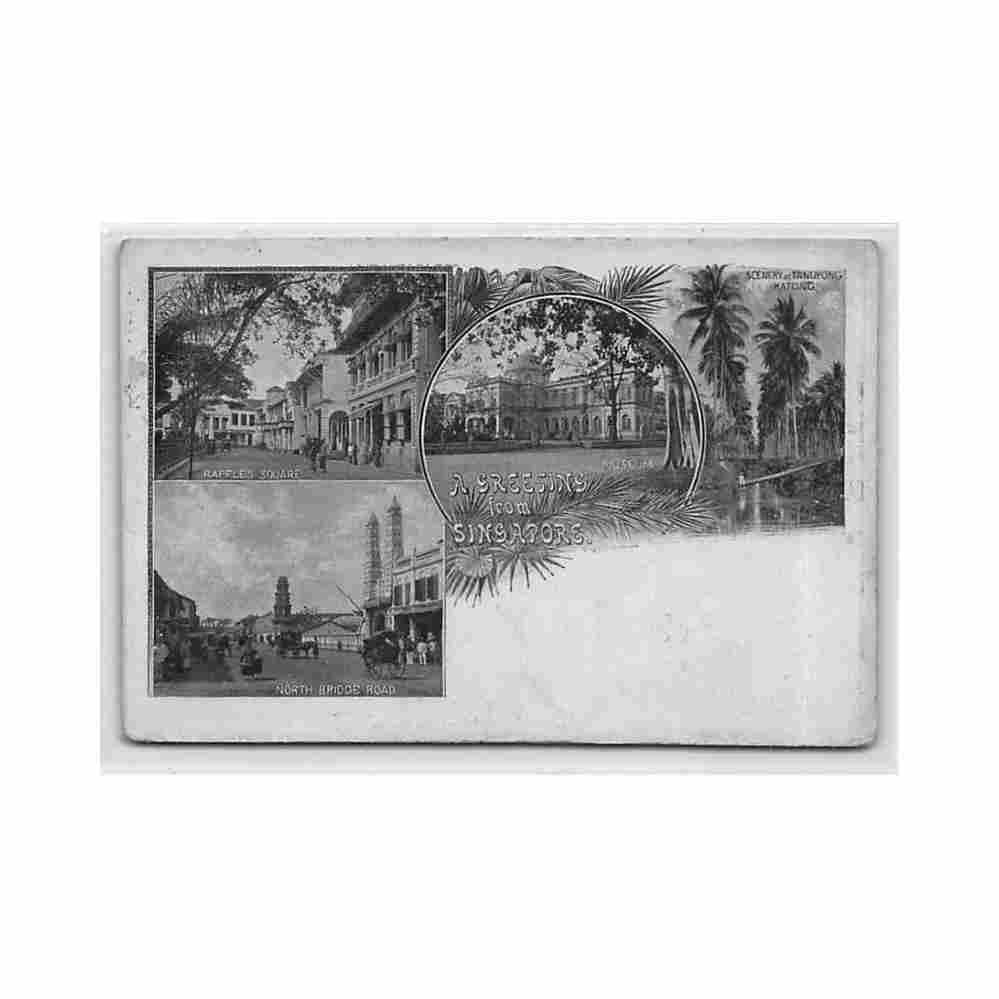 a greeting from singapore raffles square north bridge road museum scenery at tandyong katong Vintage A4 Photo Print
