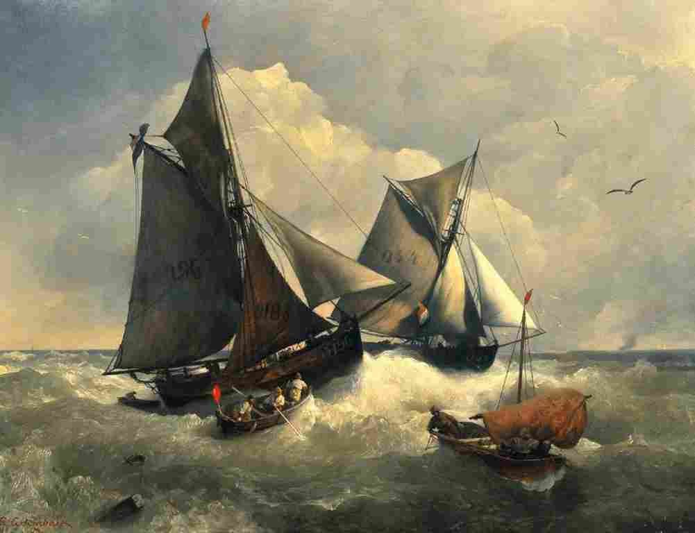 achenbach at sea in rough waters Art A4 Photo Print