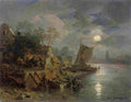 achenbach nightly coastal landscape with fisherboats Art A4 Photo Print