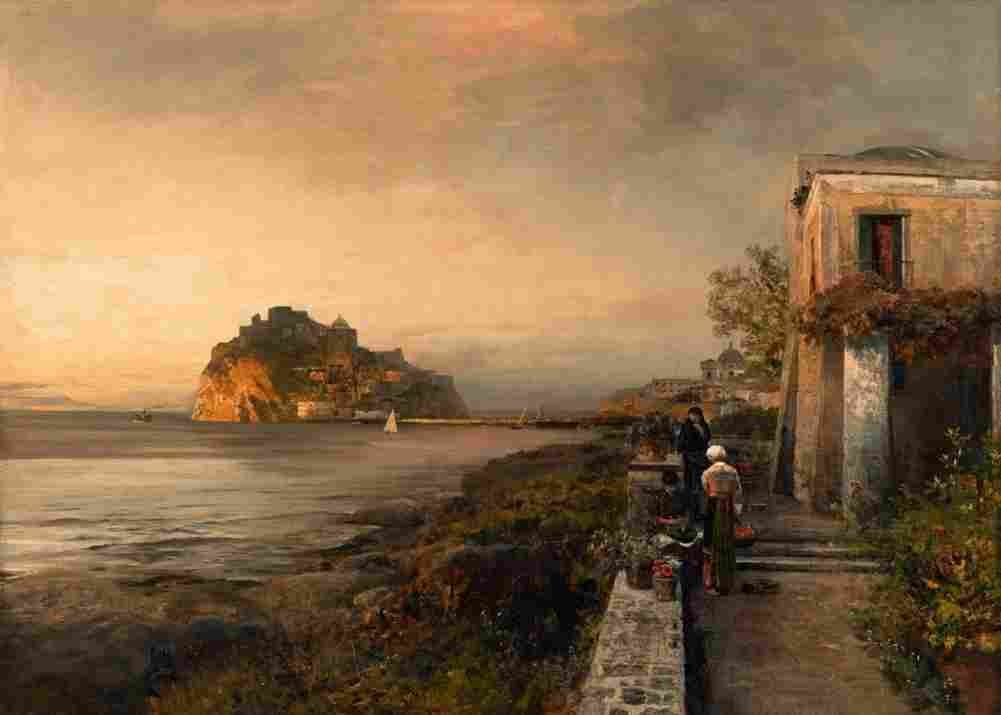 achenbach oswald ischia with view on to the castello aragonese Art A4 Photo Print