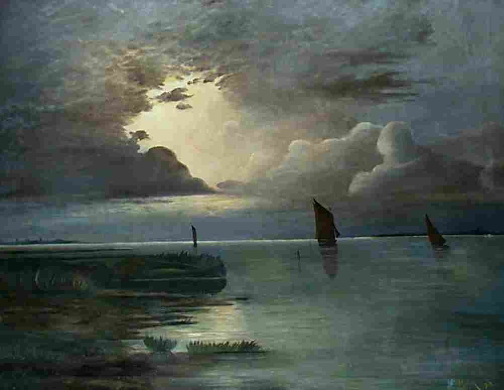 achenbach sunset at the sea with thunderstorm Art A4 Photo Print