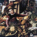 aer Market Woman with Vegetable Stall Art A4 Photo Print