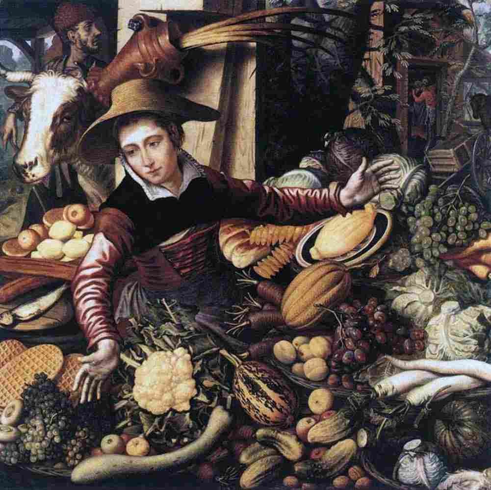 aer Market Woman with Vegetable Stall Art A4 Photo Print