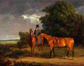 agas groom mounted on a chestnut hunter he holds a bay hunter Art A4 Photo Print