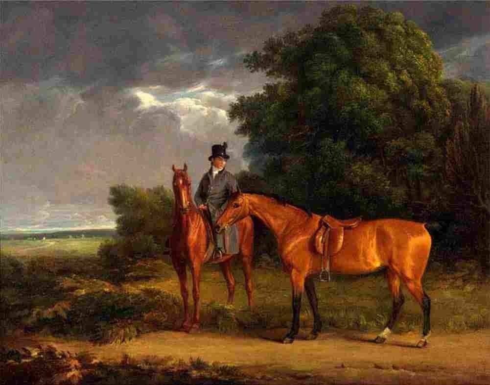 agas groom mounted on a chestnut hunter he holds a bay hunter Art A4 Photo Print