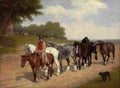 agas groom with a string of carthorses and a dog Art A4 Photo Print