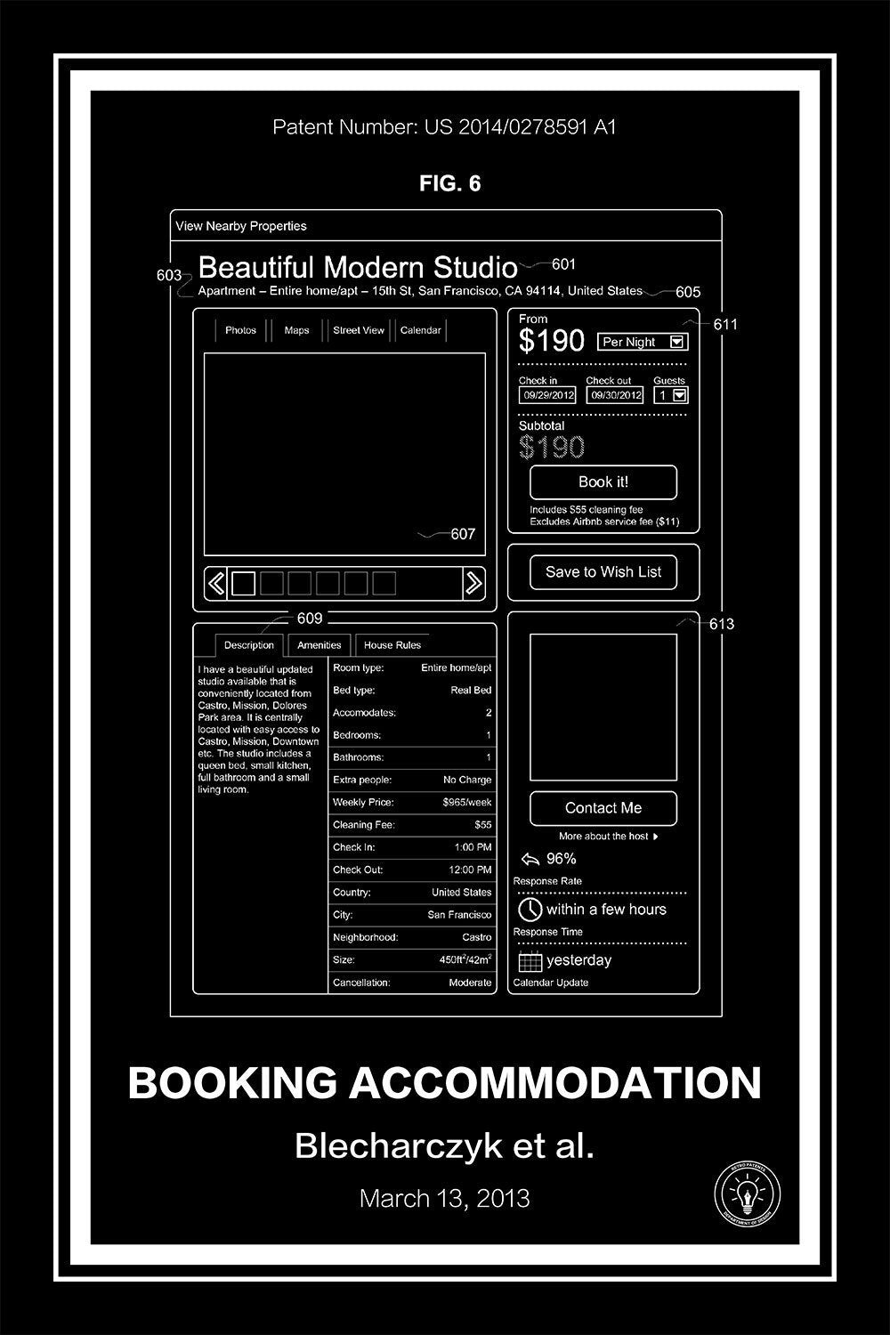 airbnb patent print black A4 Photo Print
