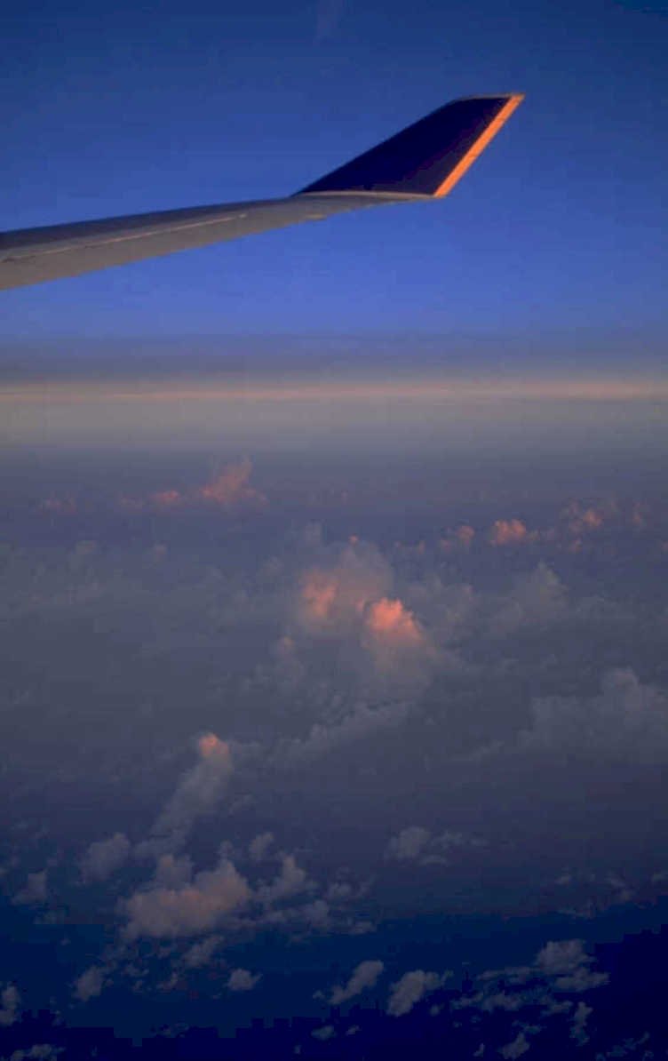 airplane clouds sunset 1980s 1990s A4 Photo Print