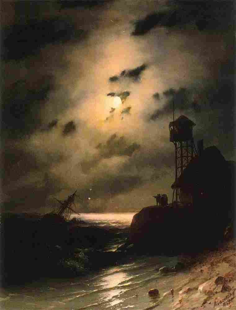 aiv Moonlit Seascape With Shipwreck Art A4 Photo Print
