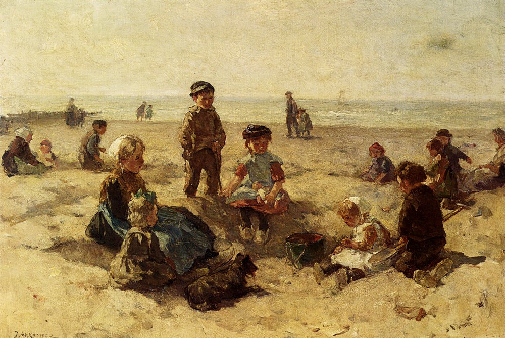 akkeringa Johannes Evert Children Playing On The Beach Art A4 Photo Print