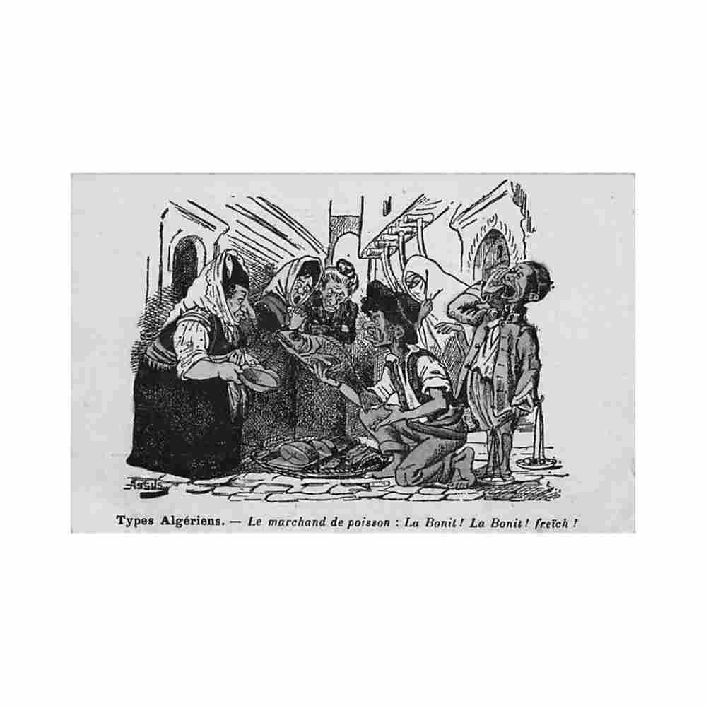 algerie illustrateur assus le marchand de poissons Vintage A4 Photo Print