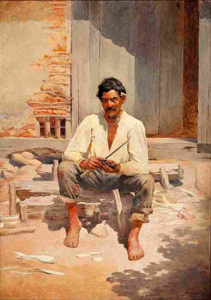 almeida junior caipira chopping tobacco Art A4 Photo Print