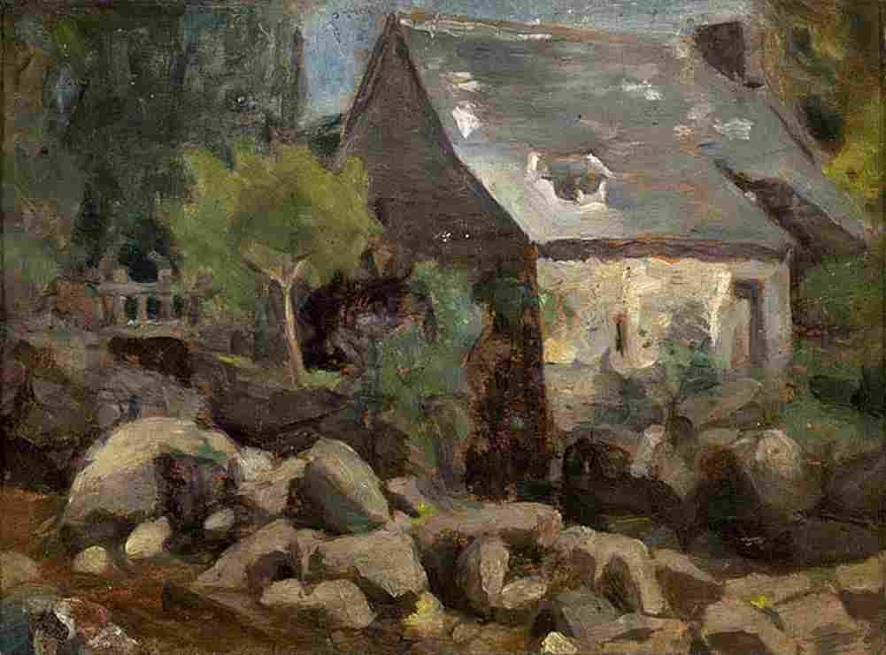 almeida junior rustic landscape with bridge and houses Art A4 Photo Print